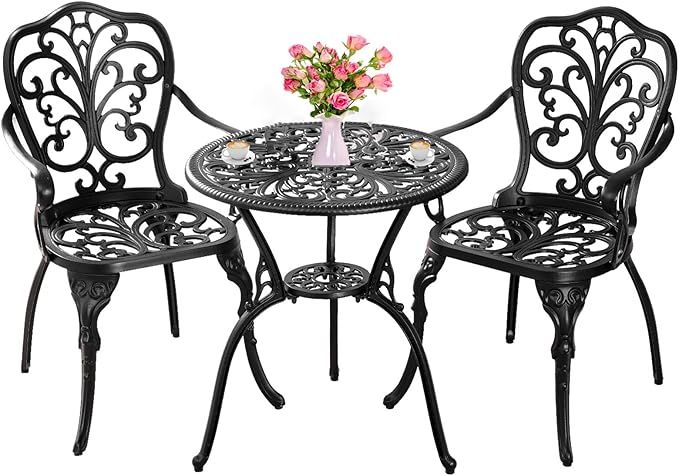 Withniture Bistro Set 3 Piece Outdoor,Cast Aluminum Bistro Table and Chairs Set of 2 with Umbrell... | Amazon (US)