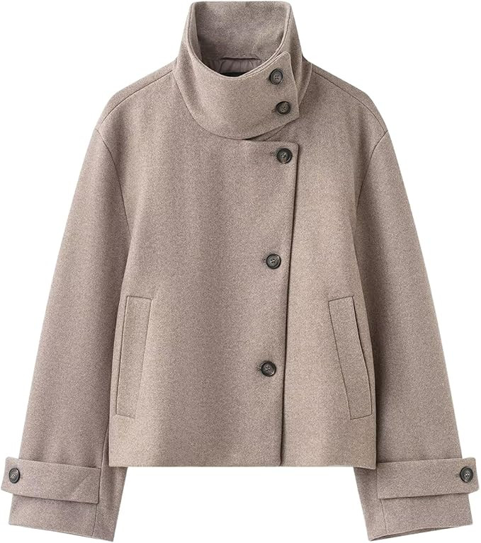 Chevara Women’s Cropped Pea Coat Trendy Wool Blend Stand Collar Long Sleeve Button Down Outerwe... | Amazon (US)