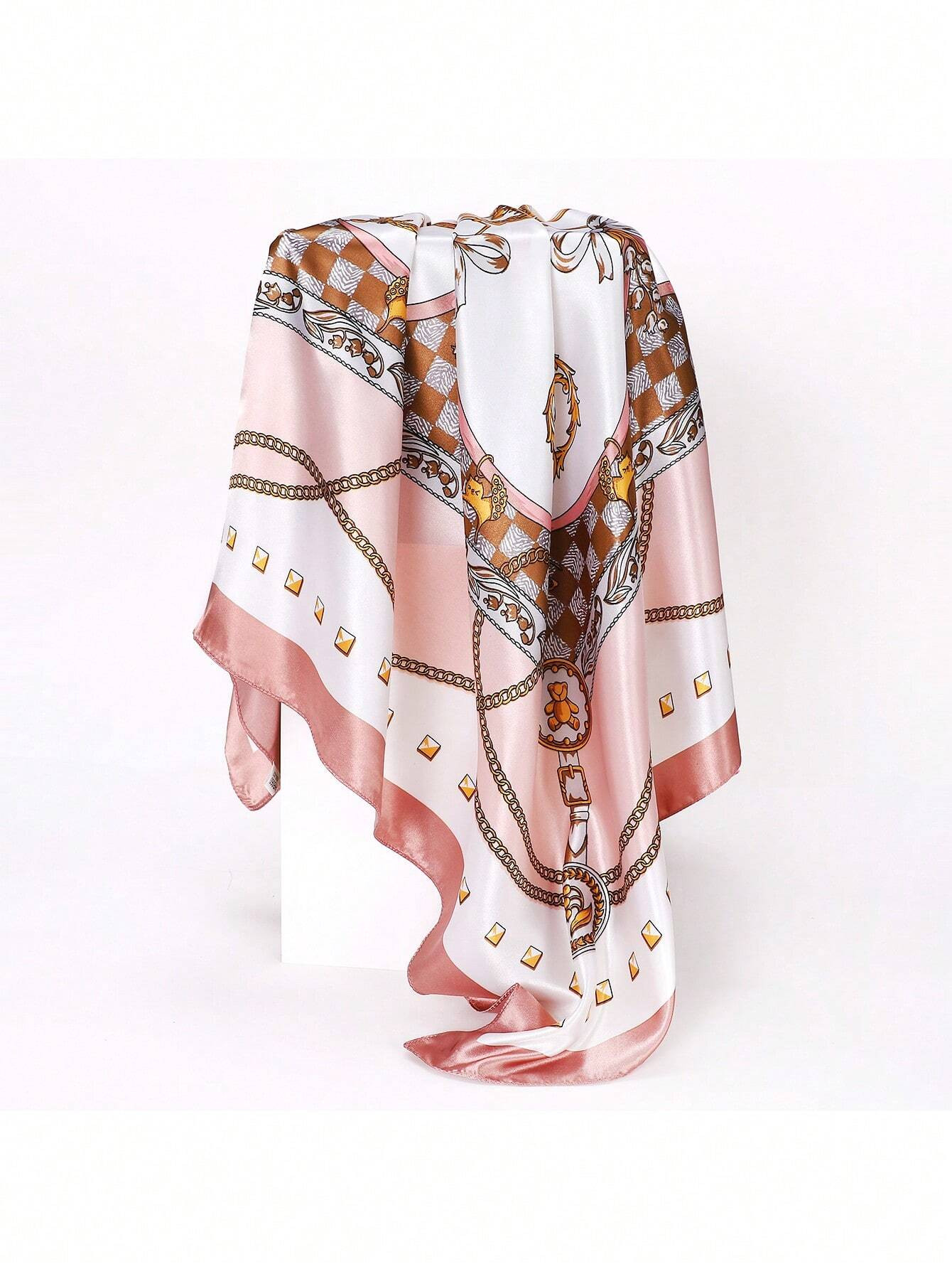 1pc Women'S Satin Scarf Bandana With Metal Chain, Ideal For Daily Wear, Shawl, Beach Towel, Hairb... | SHEIN