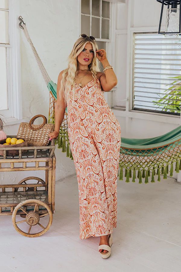 Casually Chic Paisley Jumpsuit in Orange Curves | Impressions Online Boutique