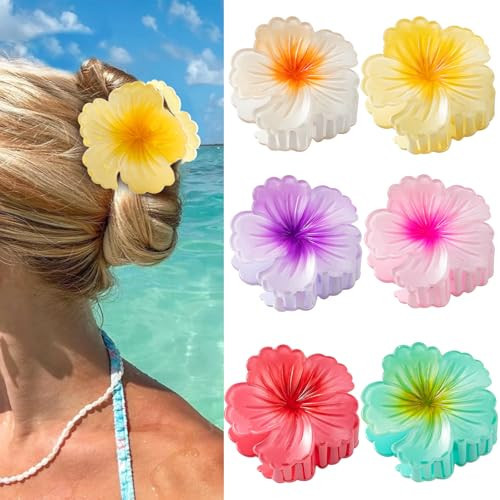 6 PCS Flower Hair Claw Clips for Women, Hawaiian Flower Hair Clips, Hawaiian Hibiscus Hair Clips for Thin Thick Hair, Strong Hold Nonslip,Cute Hair Accessories, Valentine's Day Gifts | Amazon (US)