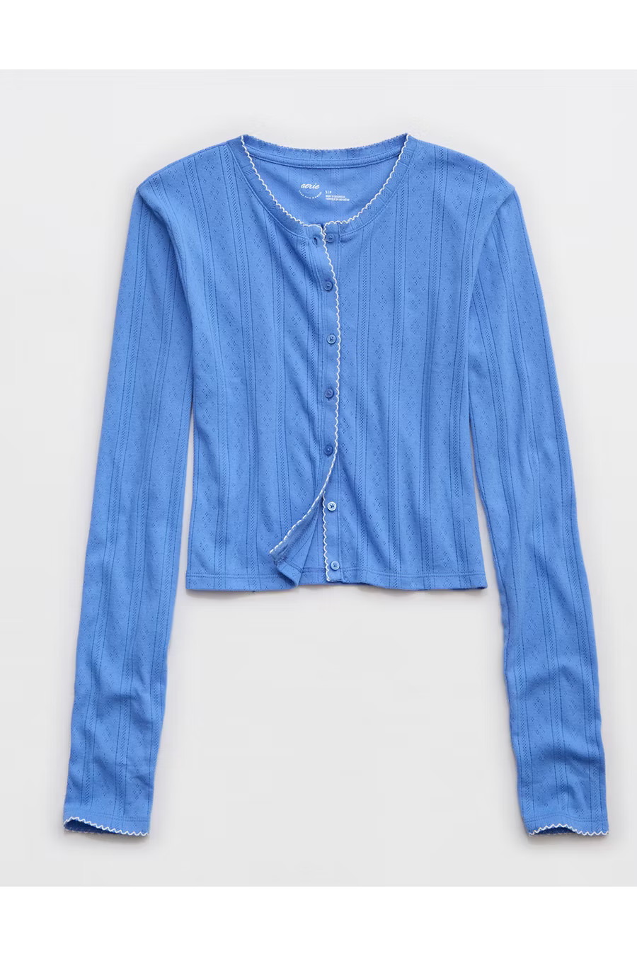 Aerie Off-Duty Pointelle Cardigan Women's Laundry Blue M | American Eagle Outfitters (US & CA)
