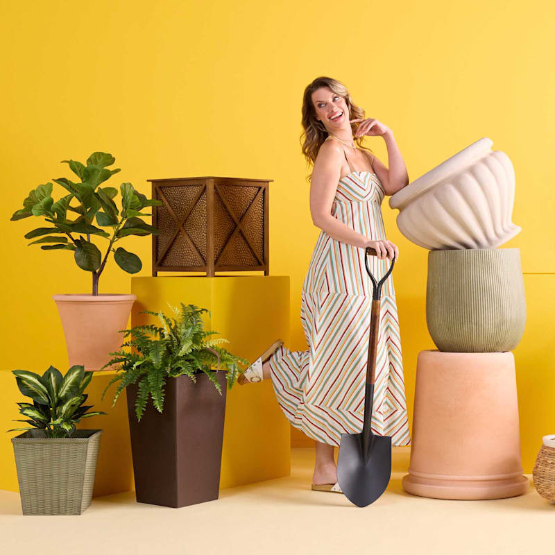 Tall Square Brown Planter, 21" | At Home