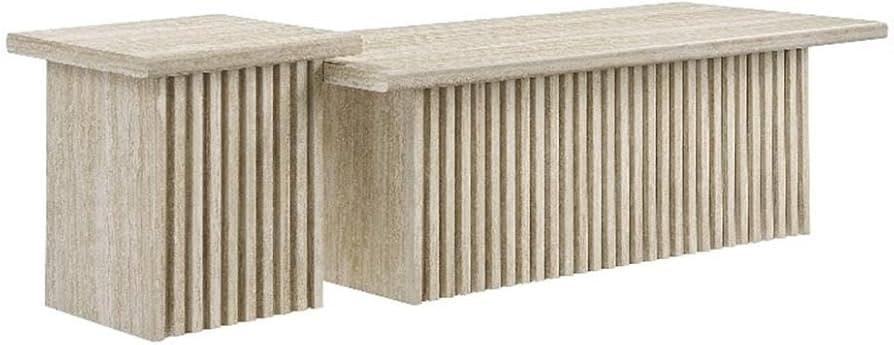Modway Render Faux Travertine Slatted Nesting Coffee Table Set in Travertine - 2 Piece Low Profil... | Amazon (US)