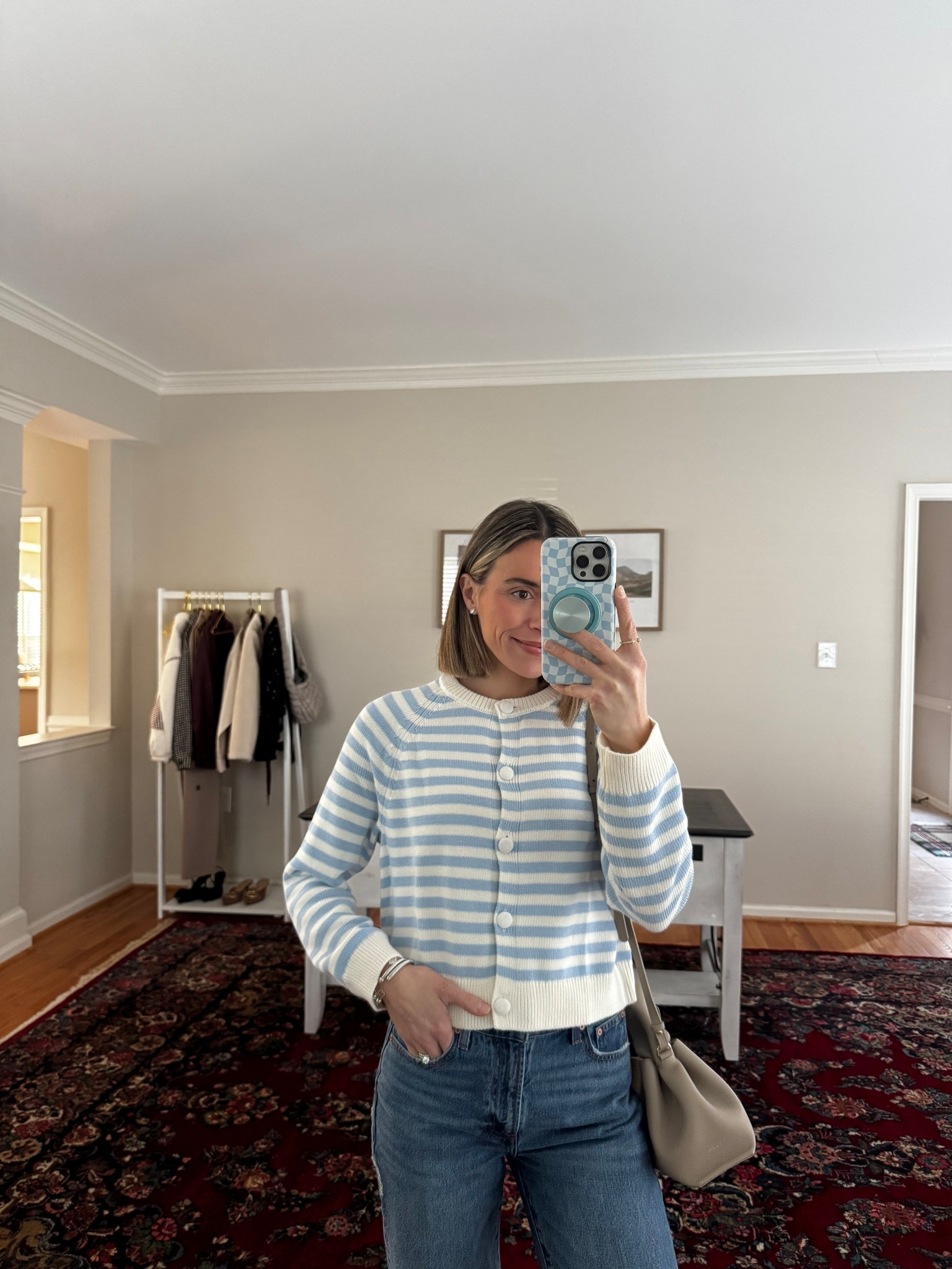 Small cardigan 
Polène bag

#LTKgrwm #LTKmomlife