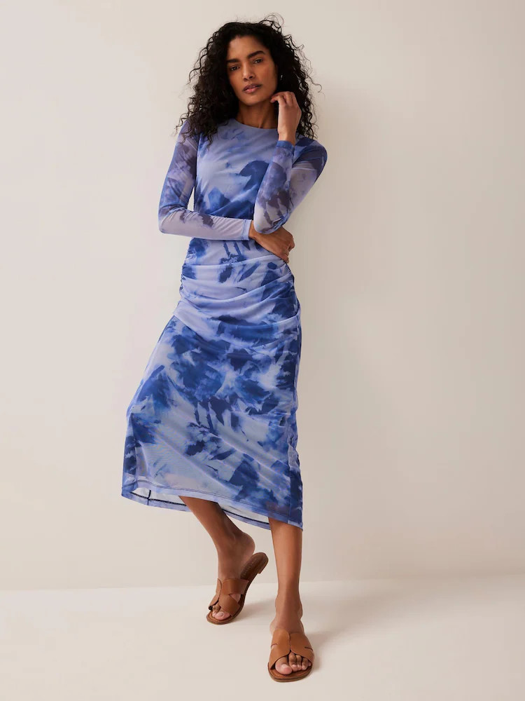 Mint Velvet Blue Abstract Print Mesh Midi Dress | Next US