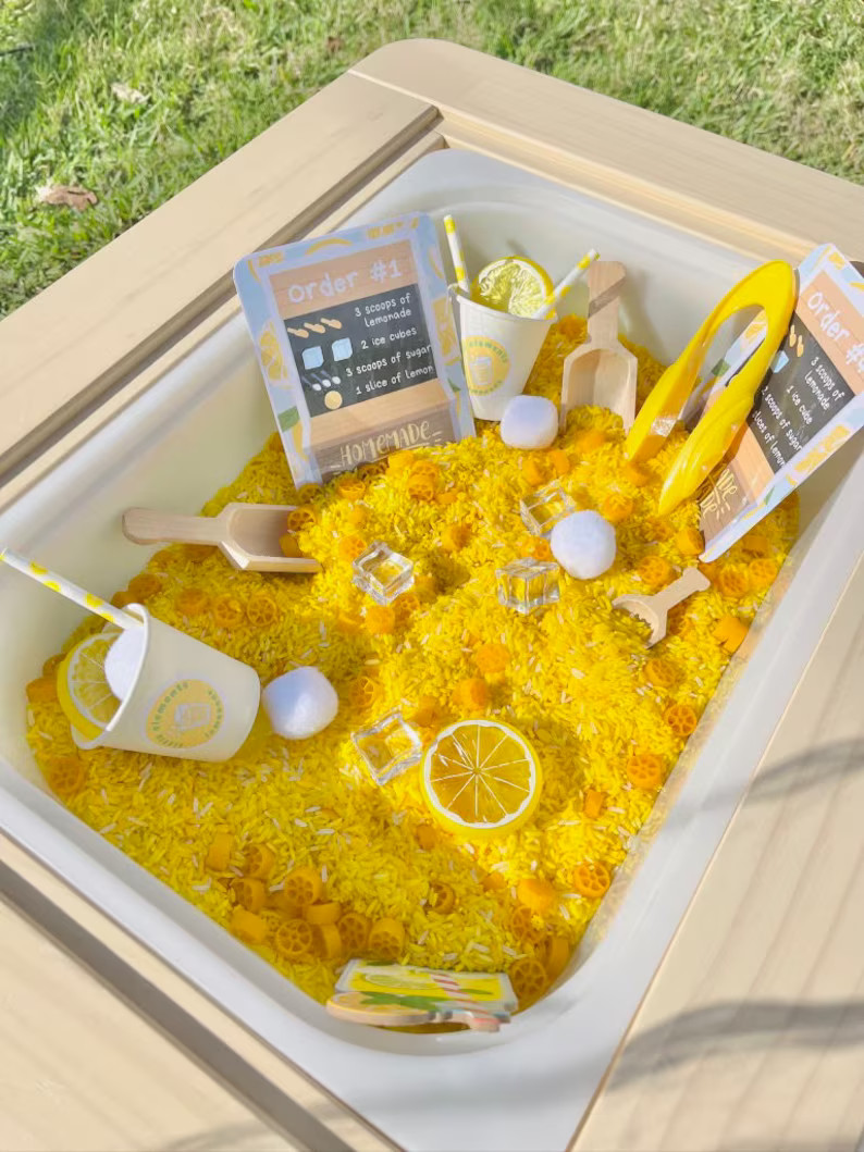 Lemonade Stand Sensory Rice, Lemonade Rice Filler, Spring Sensory Bin, Sensory Play, Summer Senso... | Etsy (US)