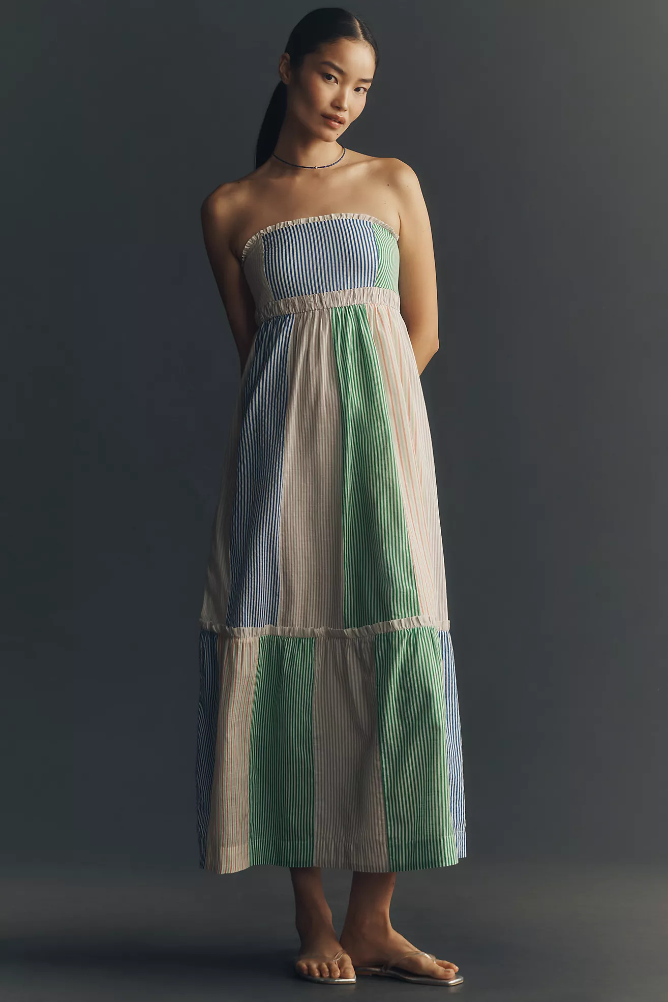 Maeve Cotton Strapless Colorblock Midi Dress | Anthropologie (US)