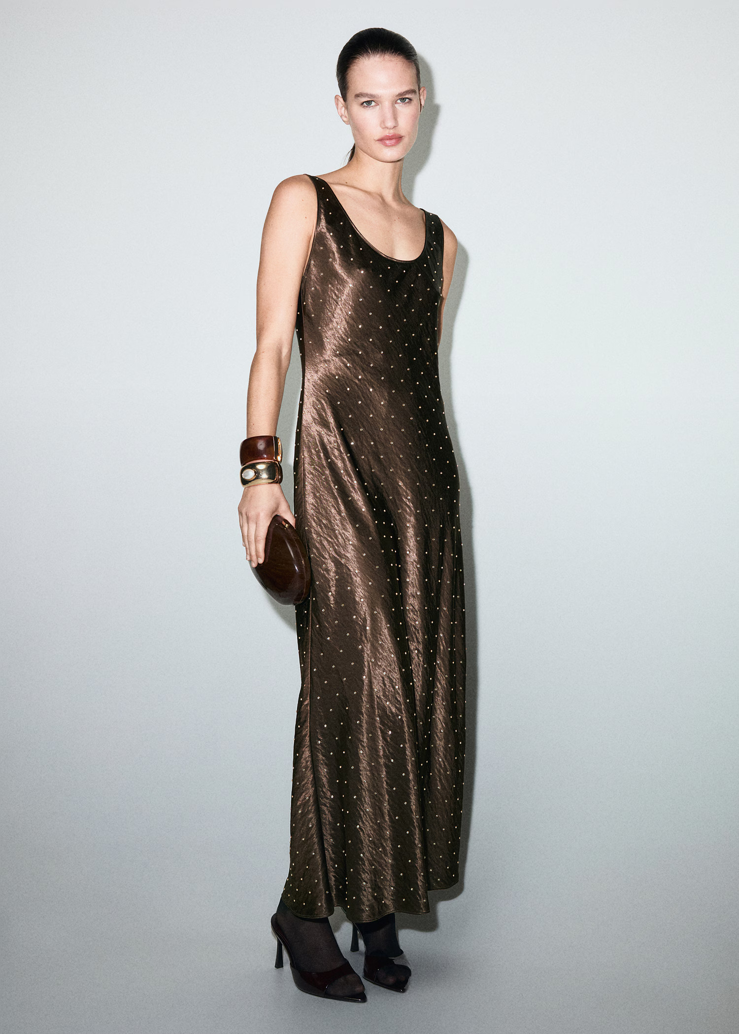 Satin crinkle-effect dress with crystals - Women | MANGO USA | Mango (US/MX/AU)