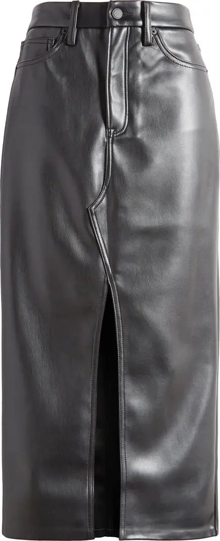 Good American Faux Leather Slit Front Midi Skirt | Nordstrom | Nordstrom