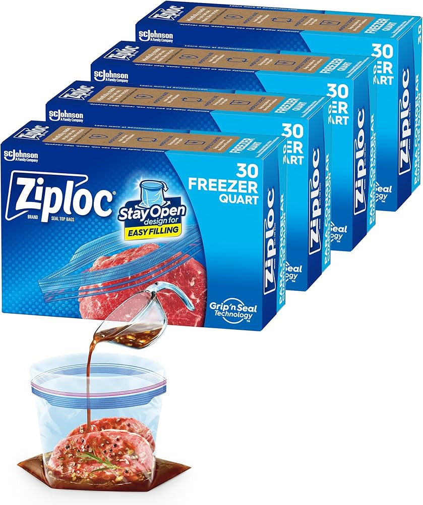 Ziploc Quart Food Storage Freezer Bags, Stay Open Design with Stand-Up Bottom, Easy to Fill, 120 ... | Amazon (US)