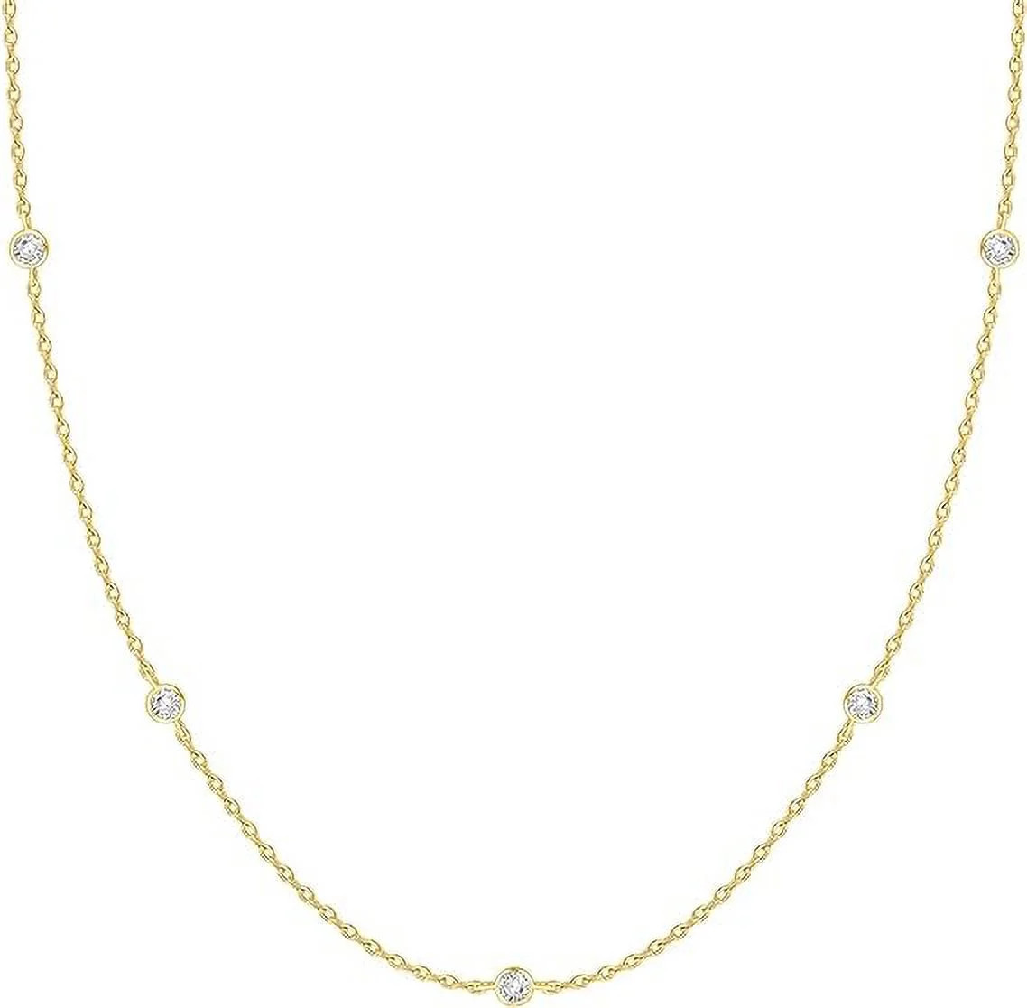 PAVOI 14K Yellow Gold Plated Station Necklace | Simulated Diamond Station Necklace | Womens CZ Ch... | Walmart (US)