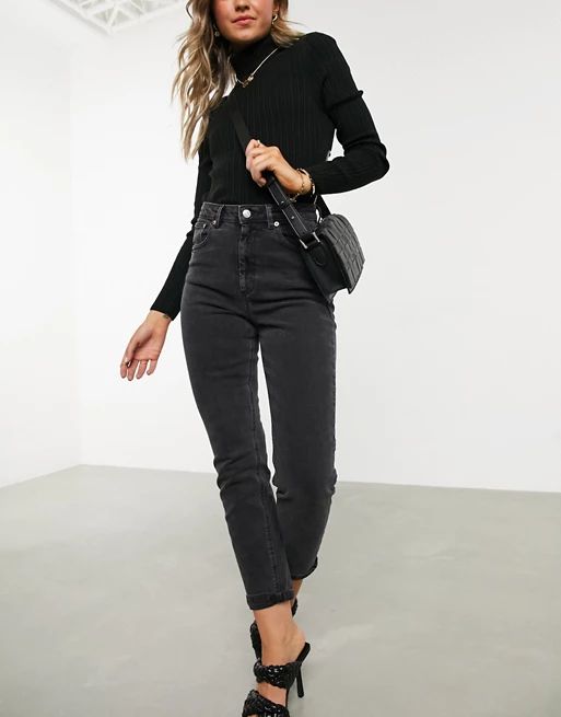 ASOS DESIGN high rise farleigh 'slim' mom jeans in washed black | ASOS (Global)