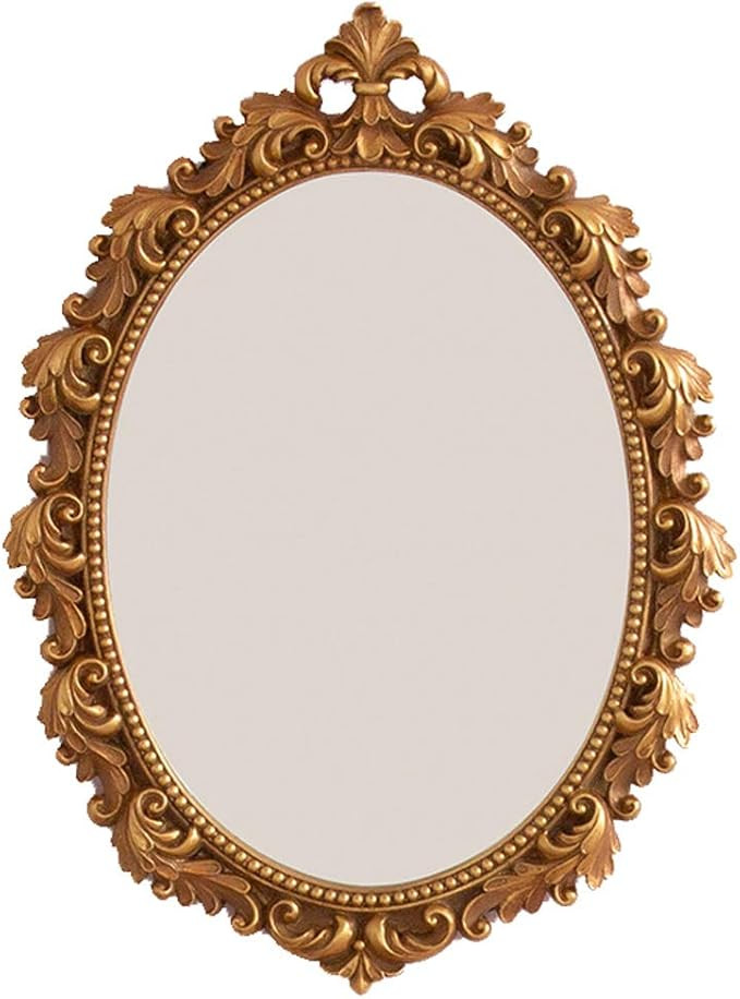 Vintage Lace Wall-Mounted Mirror, Oval Makeup Mirror Decorative Mirror, Tray Mirror, Gold, 8.26 X... | Amazon (US)
