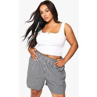 boohoo Women's Plus Gingham Boyfriend Short in Black | Size: 20 | Cotton/Linen | boohoo (US & Canada)