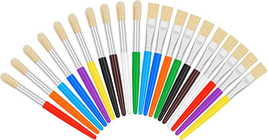 20 Pcs Kids Paint Brushes - Round & Flat, Easy Hold & Clean, Bristle Craft for Acrylic, Oil & Wat... | Amazon (US)