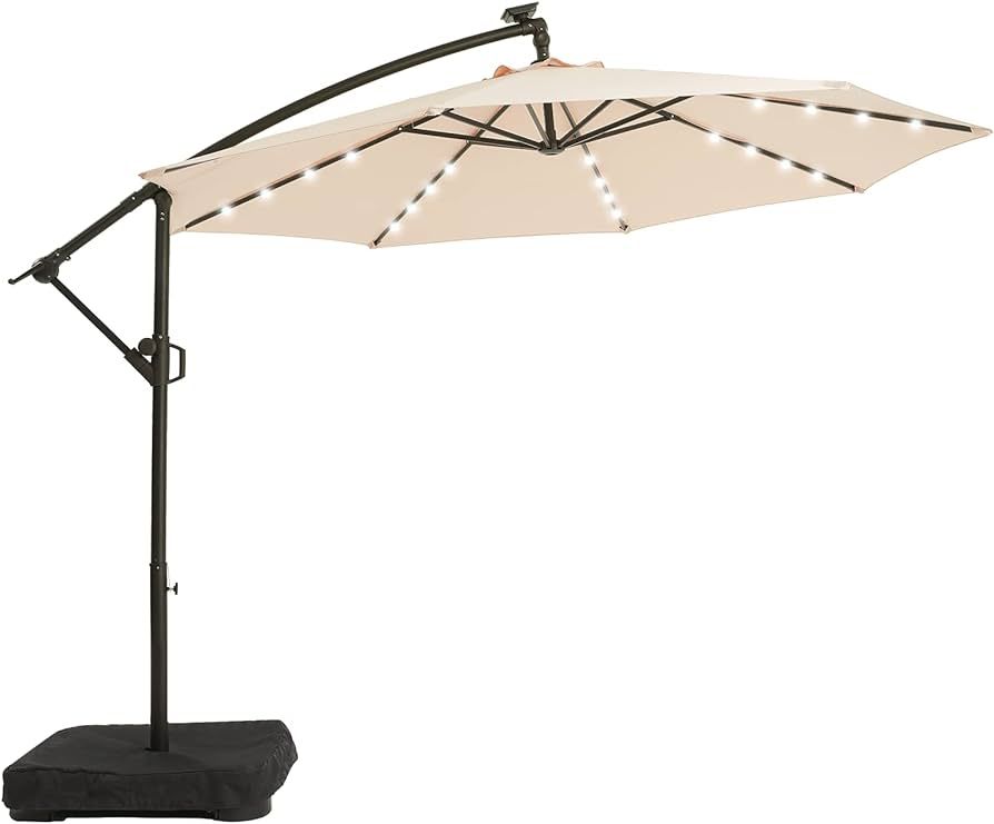 wikiwiki 10FT Solar Patio Offset Umbrella Outdoor Cantilever Umbrella Hanging Umbrellas with Weig... | Amazon (US)