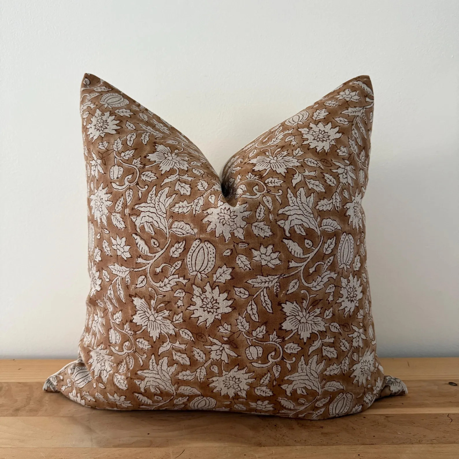 Brown Floral Hand Block Print Linen Pillow Cover | Etsy (US)
