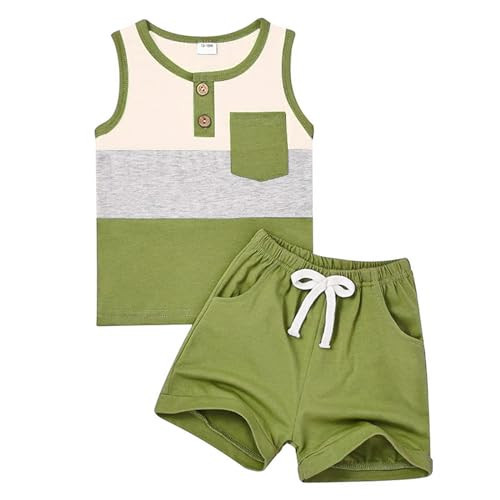 FOCUTEBB Two Years Old Boy Clothes Toddler Boy Clothes Baby Boys Summer Outfits Sleeveless Patchwork Shirt Tops Shorts Set Summer Boys Outfits Set Clothes Set Light Green 2-3T/100cm | Amazon (US)