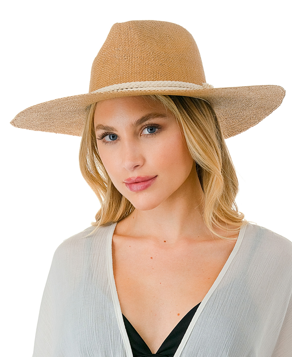 Marcus Adler Rope Trim Straw Panama Hat - Dark Tan | Macy's