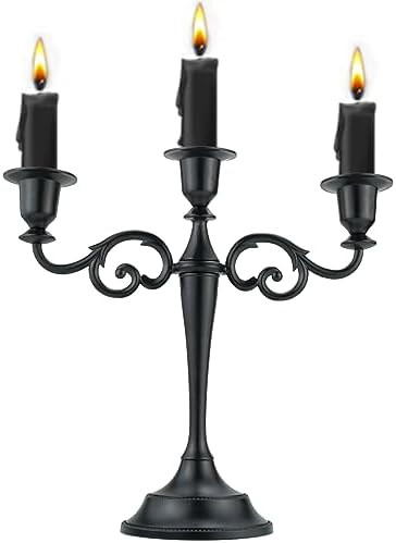 3-Arm Black Metal Candelabra Halloween Centerpiece Taper Holder | Halloween Table Decoration,Blac... | Amazon (US)