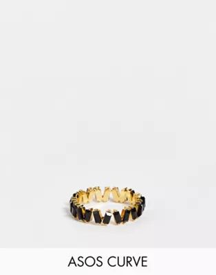 ASOS DESIGN Curve 14k gold plated ring with baguette crystals in black | ASOS (Global)