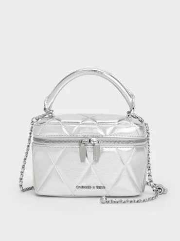 Arwen Metallic Quilted Top Handle Vanity Bag
    
         - Silver | Charles & Keith US
