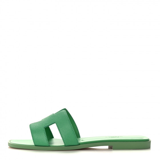 HERMES Epsom Oran Sandals 37 Vert Pomme | Fashionphile