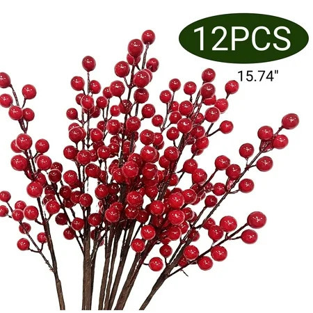 Christmas Picks Floral Picks Artificial Red Berry Stems Branches Fake Christmas Tree Picks Xmas Valenintes Wreath Crafts Decorations 15" 12PCS | Walmart (US)