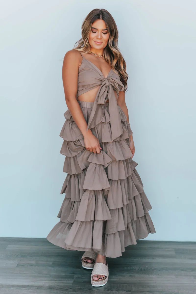 Good Vibes, High Tides Olive Crop Top And Tiered Skirt Set | Apricot Lane Boutique