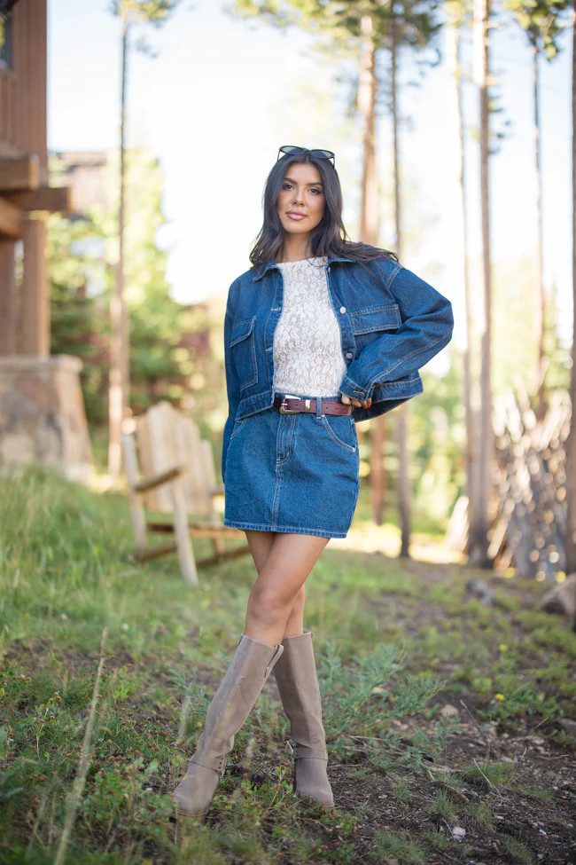 Grand Things Dark Wash Crop Denim Jacket | Pink Lily