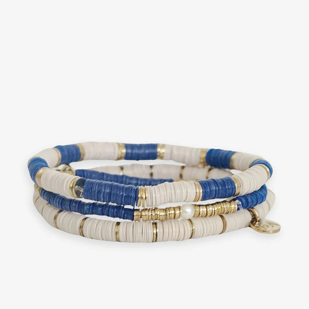 Grace Game Day Sequin Bracelet Stack of 3 Blue and White | INK+ALLOY