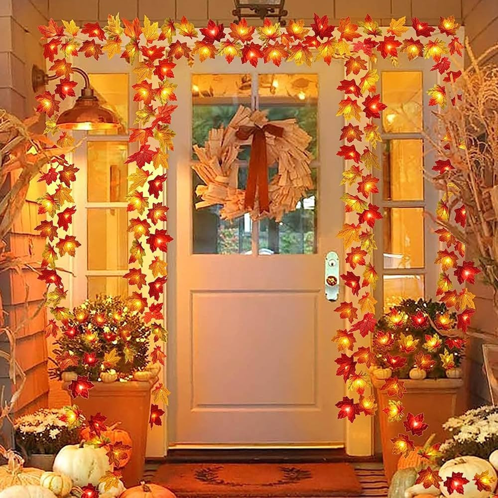 2 Pack Fall Decorations Maple Leaf Lights Garland Multicolored, 20Ft 40LED Battery Operated Fall ... | Amazon (US)