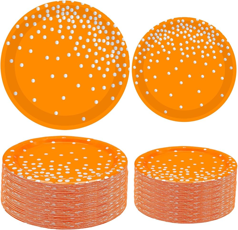 50Pcs Orange and Silver Party Supplies Orange Silver Dot Party Set 9"Orange Silver Dot Paper Plat... | Amazon (US)