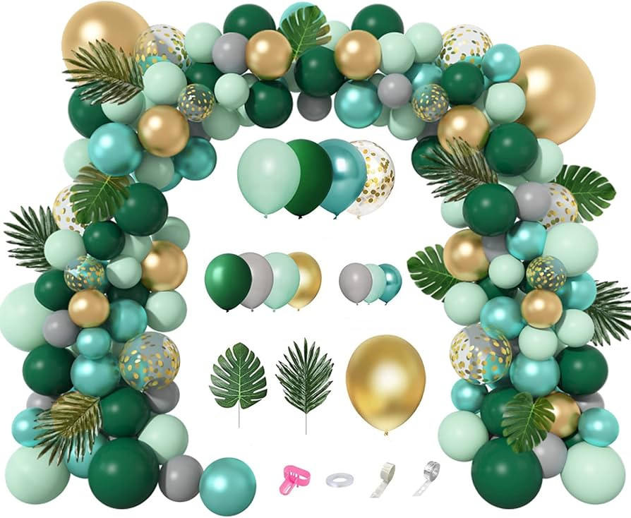 Amandir 151Pcs Jungle Safari Balloon Garland Kit, Metallic Green Gold Tropical Balloons Arch Arti... | Amazon (US)