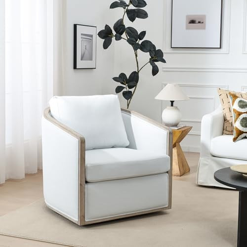 KINWELL 31" W Wood Frame Modern Performance Fabric Swivel Barrel Armchair Mid Century Upholstered... | Amazon (US)