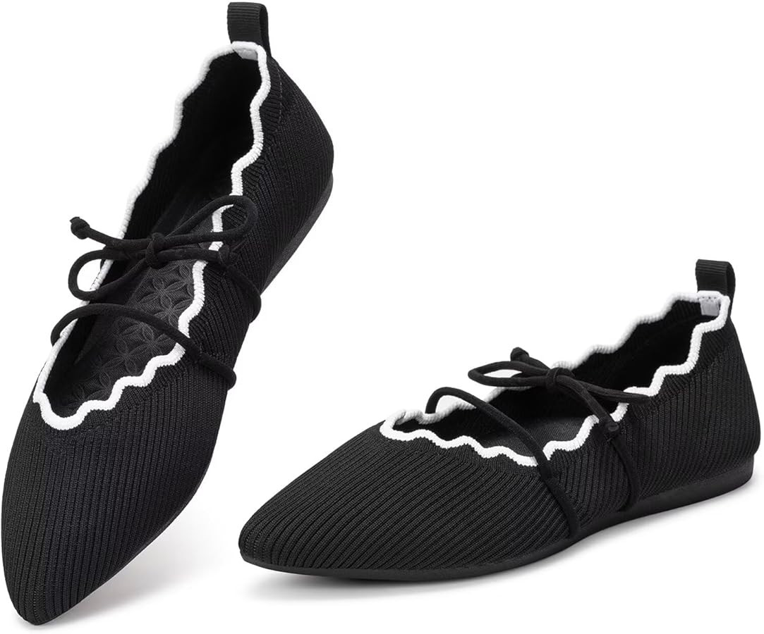 BEJINASH Women's Knitted Flats Pointed Toe Slip On Womens Shoes with Ruffled Vamp Elastic Rope De... | Amazon (CA)