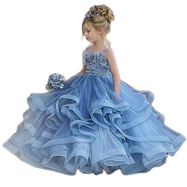 Dusty Blue Flower Girl Dresses For Wedding robe de soirée de mariage Kids Pageant Gowns Tulle Ru... | AliExpress (US)