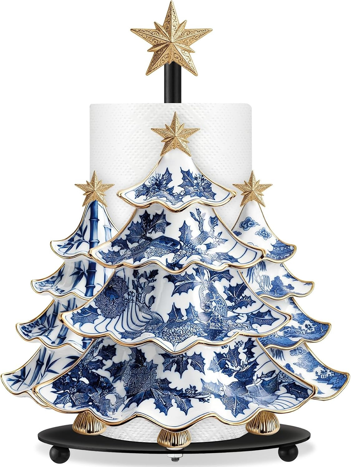 Shellwei Chinoiserie Christmas Tree Paper Towel Holder, Blue White Decor | Amazon (US)