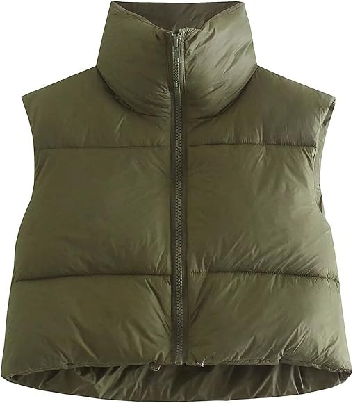 Athlisan Womens Cropped Puffer Vest Zip Up Stand Collar Sleeveless Padded Crop Vests | Amazon (US)