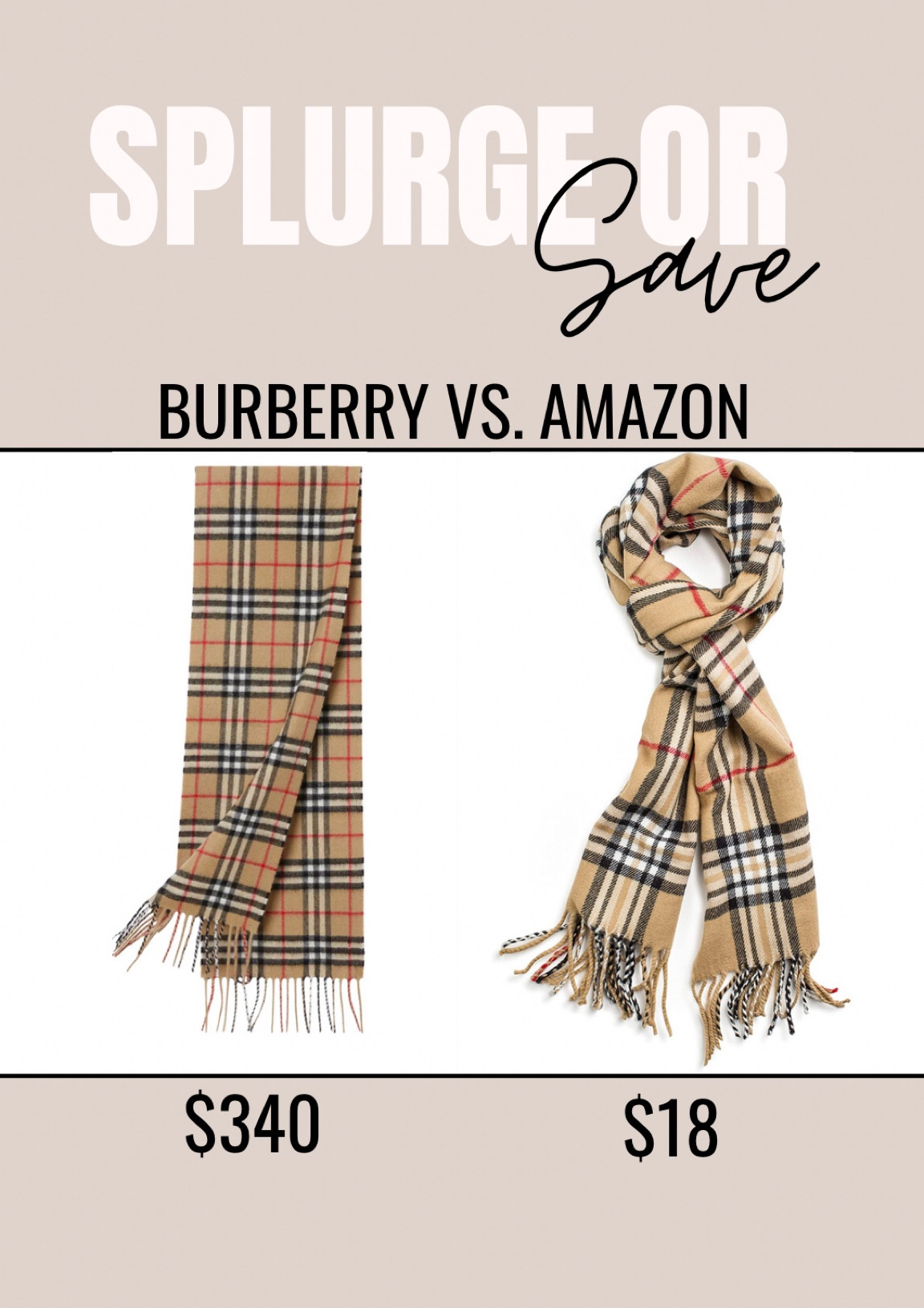 Amazon fashion, Burberry scarf, Burberry dupe scarf, checked scarf, plaid scarf, fall scarf, fall fashion, splurge or save, look for less, cashmere scarf 

#LTKstyletip #LTKSeasonal