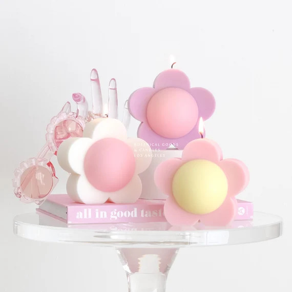 Large Cute Flower Candle, Pastel Danish Home Decor, Vegan | Etsy (US)