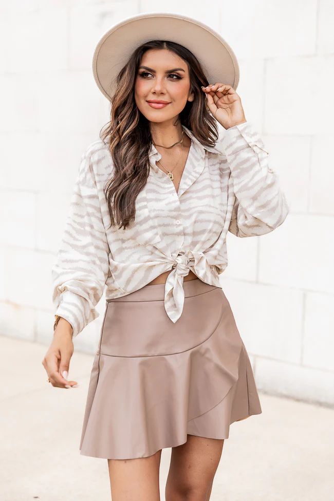 One More Last Chance Brown Ruffle Detail Faux Leather Skirt, Extra Small - Pink Lily | Pink Lily