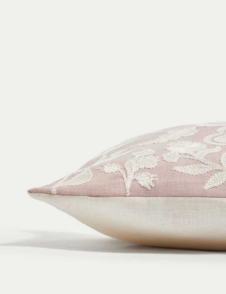 Linen Blend Floral Embroidered Bolster Cushion | Marks & Spencer (UK)