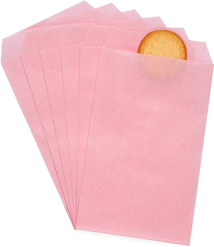 Baby Pink Small Flat Greaseproof Kraft Paper Treat Bags 3x5 for Bakery Cookies Candies Dessert Ch... | Amazon (US)