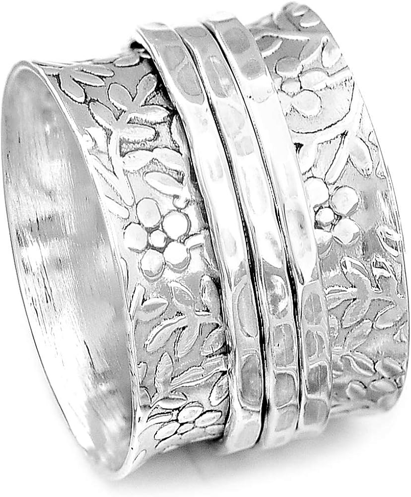 Boho-Magic 925 Sterling Silver Spinner Flowers Ring for Women Fidget Anxiety Relief Ring Band | Amazon (US)