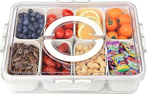 Snack Box Container, Divided Serving Tray with Lid and Handle Snackle Box Container, Snack Organizer for Adults Fruit Tray, Veggie Tray, Perfect for Party, tackle box for snacks | Amazon (US)