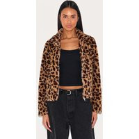 Brown Leopard Fleece Zip Up Jacket | PrettyLittleThing UK