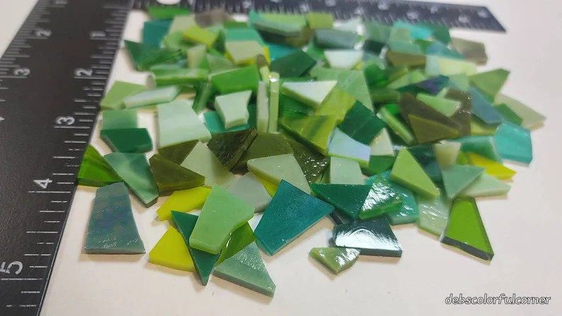100 PIECES of Cut ASSORTED Ready-to-use GREEN Mix Streaky, Iridescent Solid Opal-stained Glass Mo... | Etsy (US)