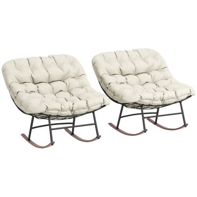 Outsunny Outdoor Rocking Chair Set of 2, Oversized Rocking Papasan Chairs with Cushions, Beige | Target